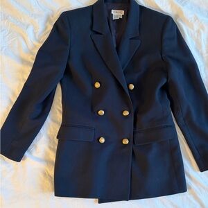 Talbots Blazer Womens 4 Navy Blue 100% Wool Double Breasted Lined Gold Buttons